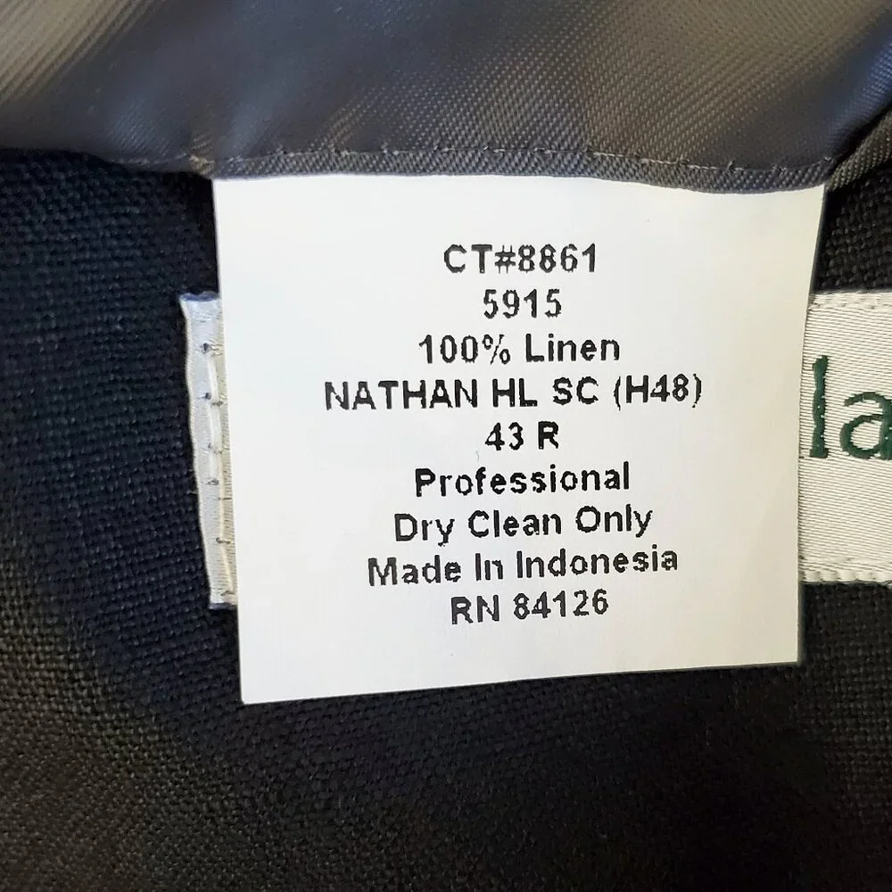 Haspel Frank Stella Mens Black 100% Linen Sport Coat Blazer Jacket 43R